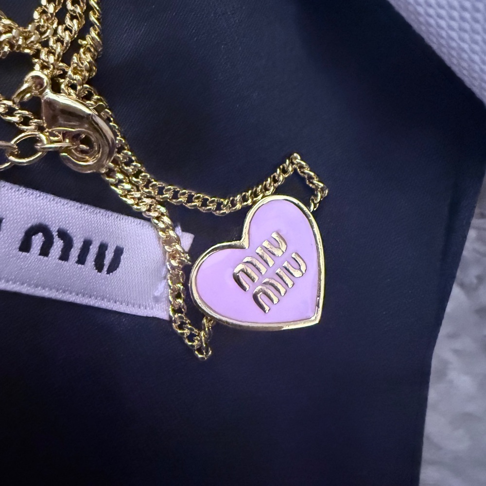 Miu Miu Pink and Gold Tone Heart Bracelet